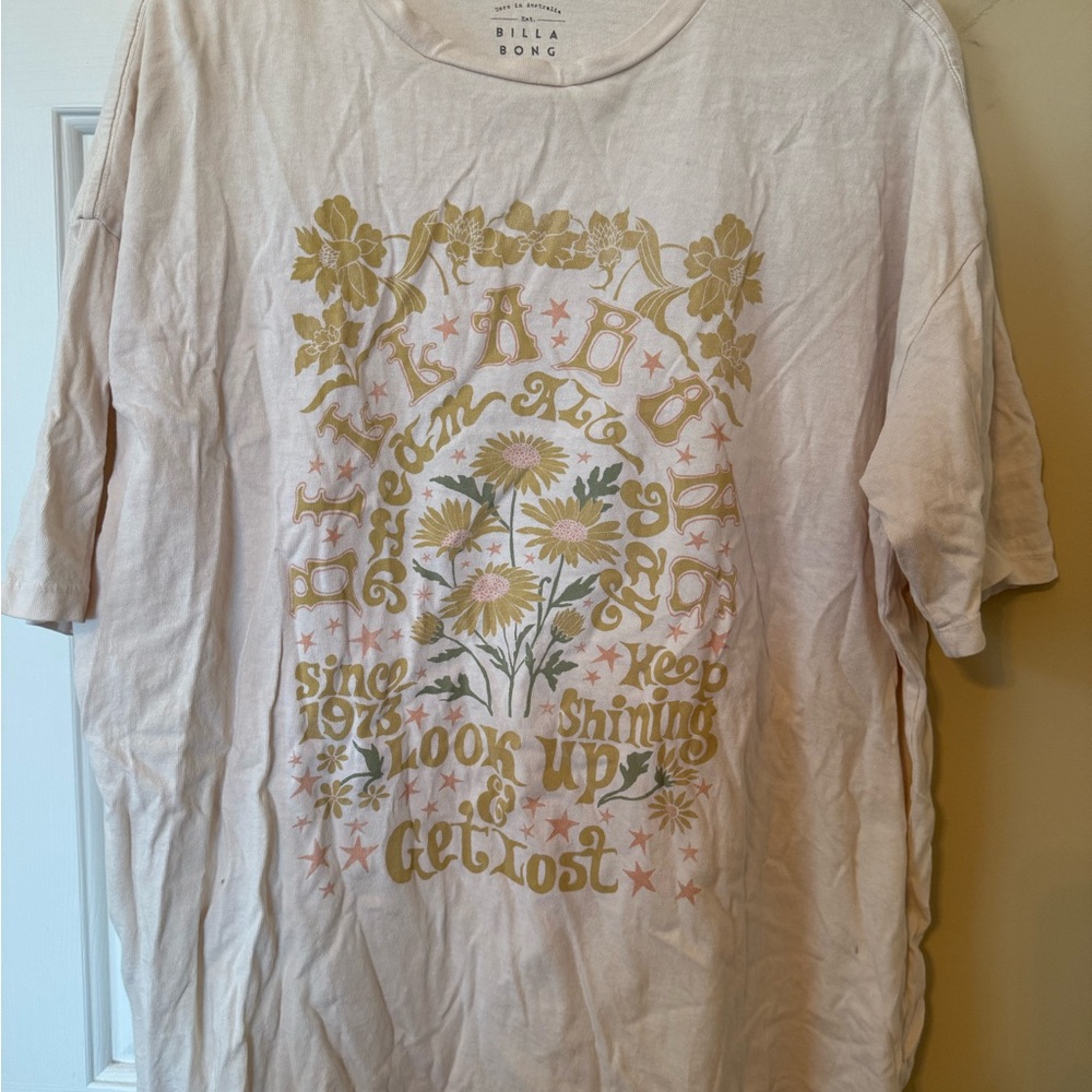 Billabong Cream T-Shirt with Text Design